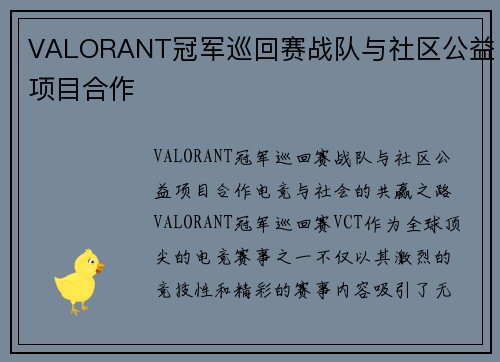 VALORANT冠军巡回赛战队与社区公益项目合作